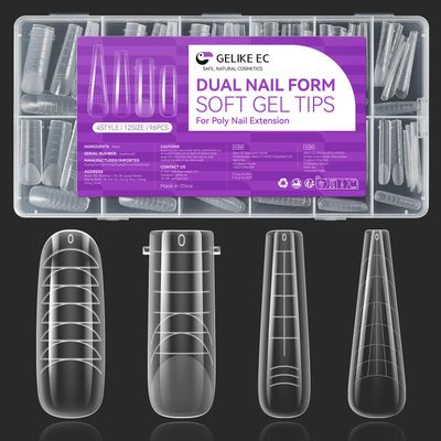 Gelike ec Poly Gel Nail Forms: 96pcs Dual Forms for Nail Extension, 4 Style 12 Size Dual Forms for Builder, Half Matte Gel Nail Tips Form for Manicure Art Design Salon Diy
