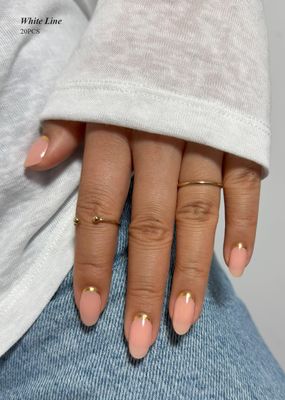 AutyaMee Semi Cured Gel Nail Strips (Gold End), Gold Foil Design, Nude, 20 Pcs Gel Nail Wraps, Stickers, UV Light Required, Salon Quality, Long Lasting