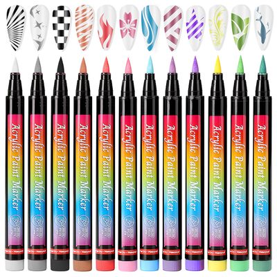 IONSGAKO Nail Art Pens Set 12 Colors Nail Polish Pens Nail Art Markers Acrylic Paint Quick Drying Nail Art Pen DIY Nail Design Painting Kit
