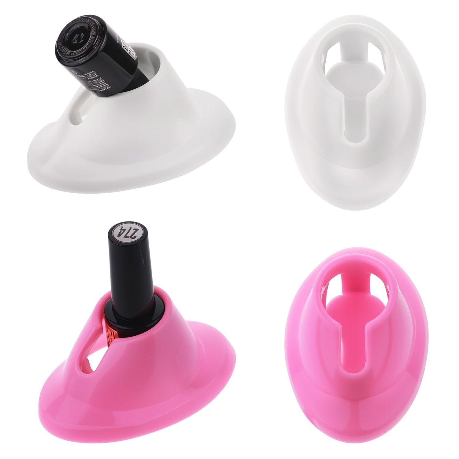 TIESOME 4 PCS Pink &amp; White Soft Rubber Nail Polish Bottle Holder, 2 Styles Anti-spill Bottle Stand Nail Art Organizer Display Manicure Tools