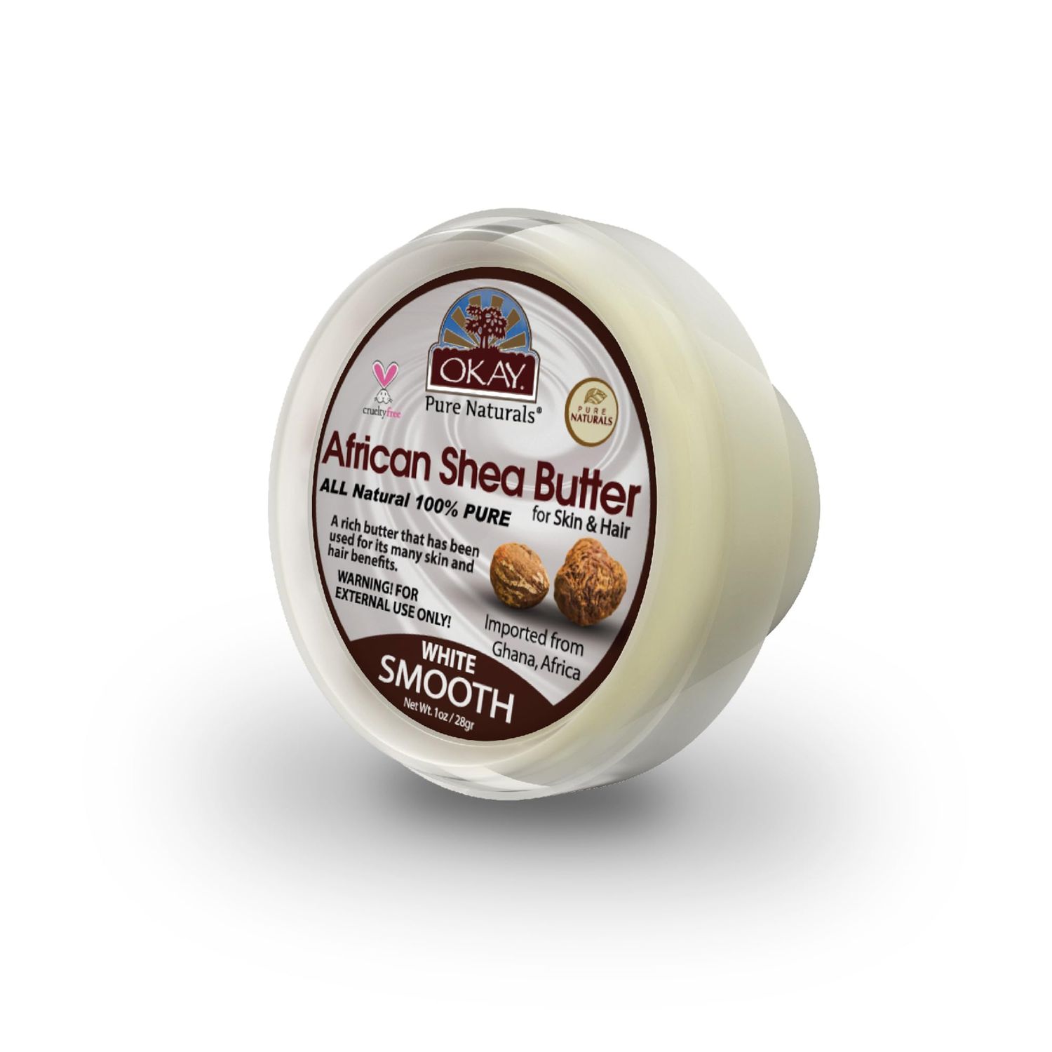 Okay Pure Naturals White Shea Butter for Hair and Skin - Raw African Shea Butter for Women and Men, Daily Moisturizer for Face and Body, Helps with Stretch Marks, Soothes Dry Skin - 1 Oz Jar