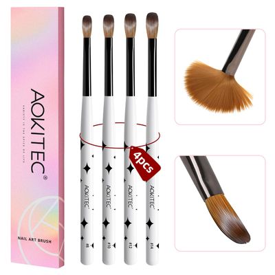 Aokitec Acrylic Nail Brush Set - 4PCS Kolinsky Acrylic Nail Brushes Size 8/10/12/14 Nail Brushes for Acrylic Powder, Acrylic Application, Nail Extension &amp; 3D Nail Carving for Beginner &amp; Professional