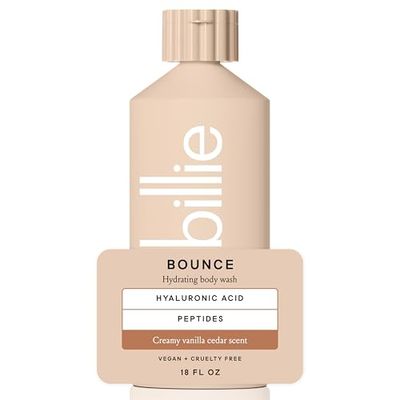 Billie Bounce Hydrating Womens Body Wash, 18 fl oz, Creamy Vanilla Cedar Scent, Vegan, Cruelty Free