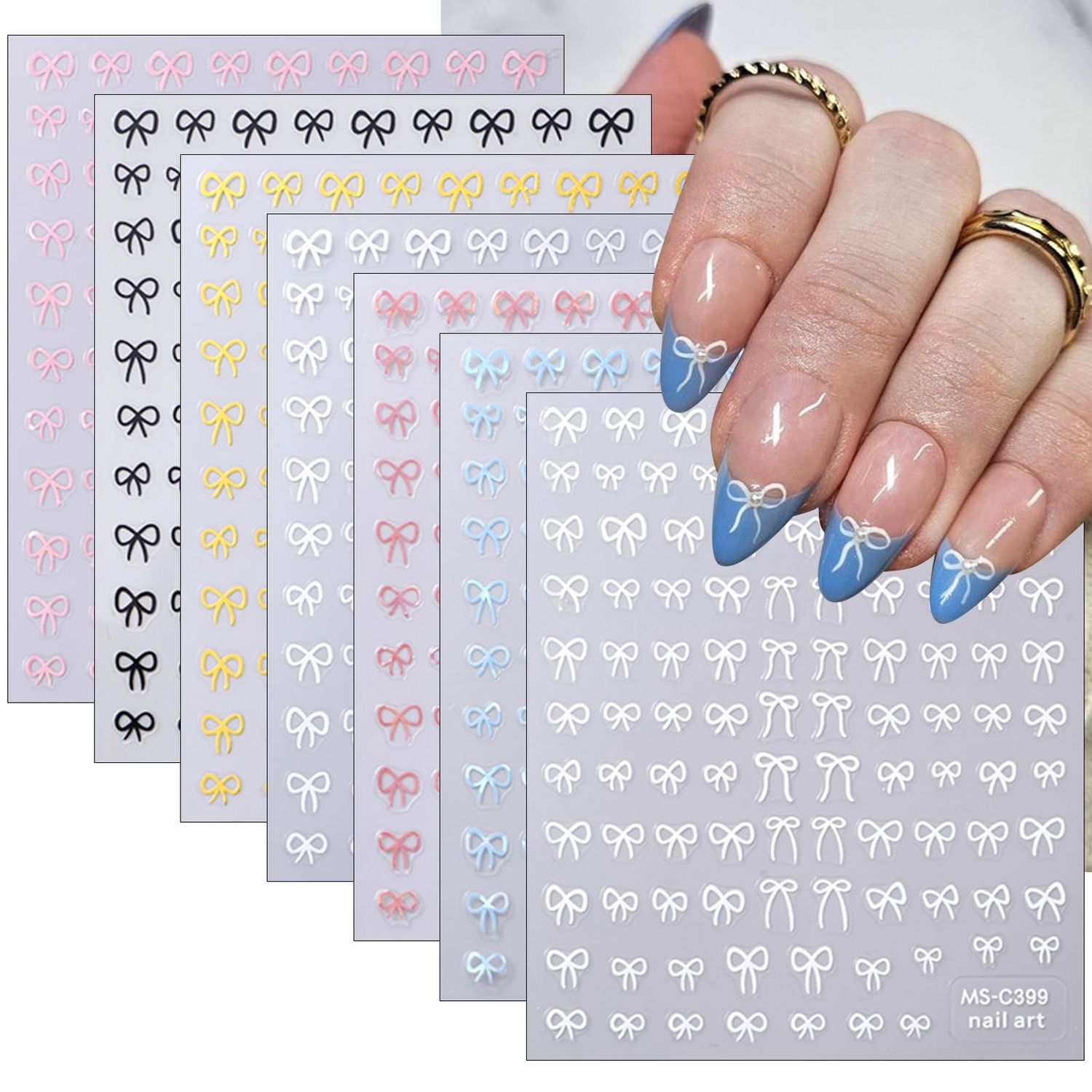 7 Sheets Colorful Bow Nail Art Stickers Black White Gold Silver Pink Blue Mini Nail Decals 3D Self-Adhesive Bow-Knot Designs Nail Supplies for Women Girls Acrylic Nail Manicure Accessories