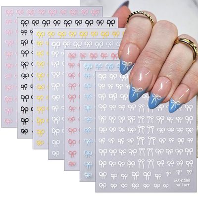 7 Sheets Colorful Bow Nail Art Stickers Black White Gold Silver Pink Blue Mini Nail Decals 3D Self-Adhesive Bow-Knot Designs Nail Supplies for Women Girls Acrylic Nail Manicure Accessories
