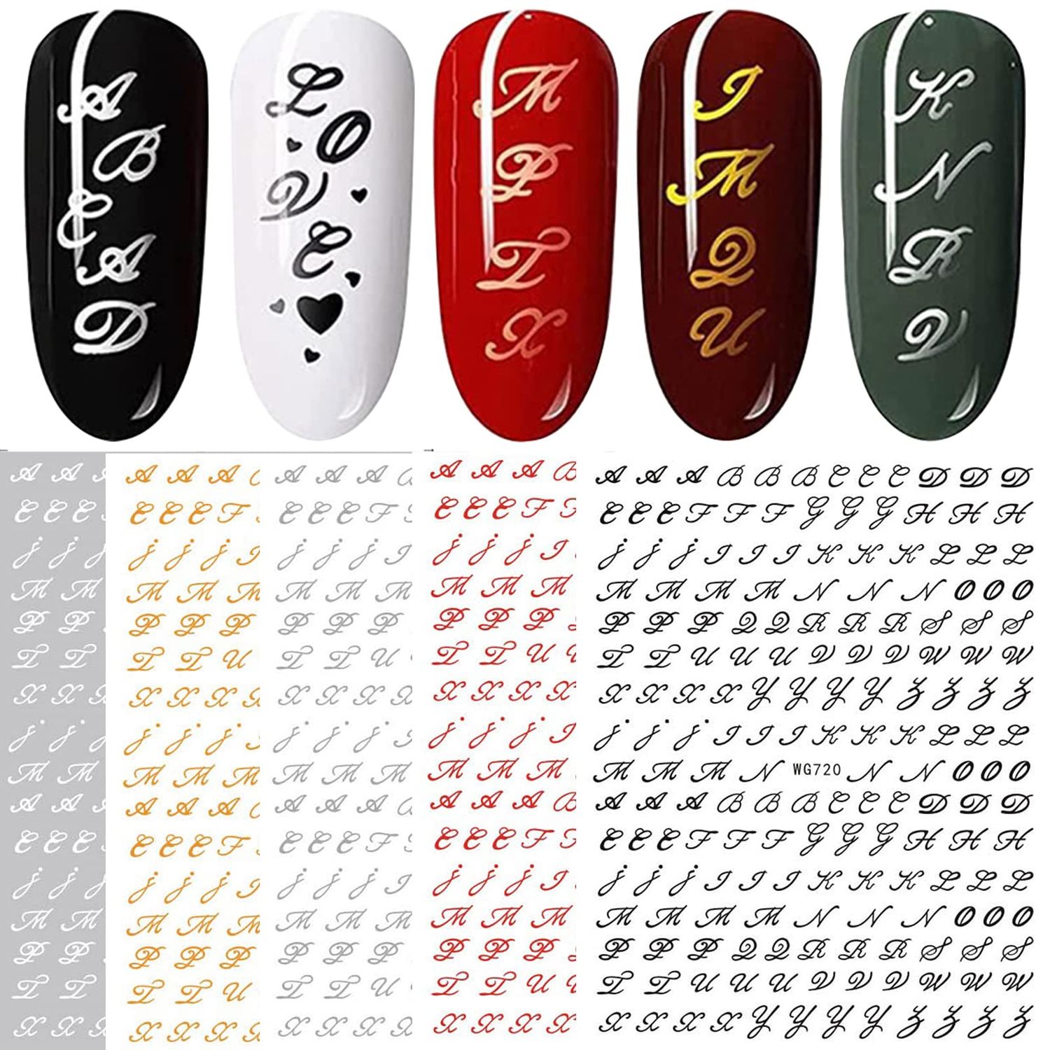 Old Letters Nail Art Stickers Decals Self-Adhesive 6 Sheets Old Alphabet Numbers Nail Stickers Decoration Accessories for Women Girls