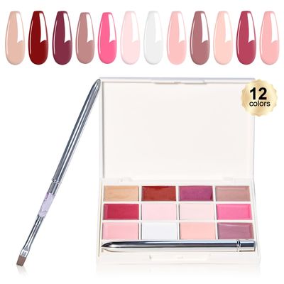 EODCI Solid Gel Nail Polish,12 Colors Solid Cream Gel Polish Palette with Brush, Mud Pudding Nail Art Painting Manicure Kit, Nude Brown Pink Series For Ladys Day Gift