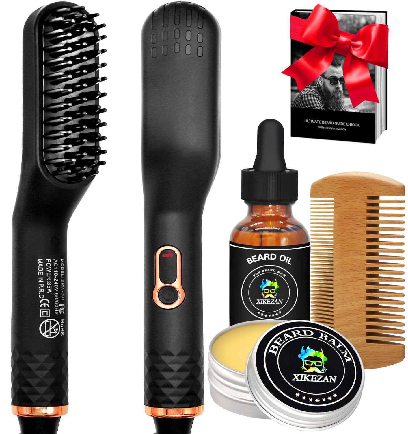 Beard Straightener w/Beard Balm &amp; Beard Growth Oil &amp; Beard Guide E-Book,Upgraded 3 in 1 Hair Straightener Brush Beard Straightening Comb,Unique Stocking Stuffers Gifts for Men Him Husband