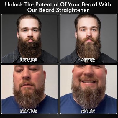 Beard Straightener w/Beard Balm &amp; Beard Growth Oil &amp; Beard Guide E-Book,Upgraded 3 in 1 Hair Straightener Brush Beard Straightening Comb,Unique Stocking Stuffers Gifts for Men Him Husband