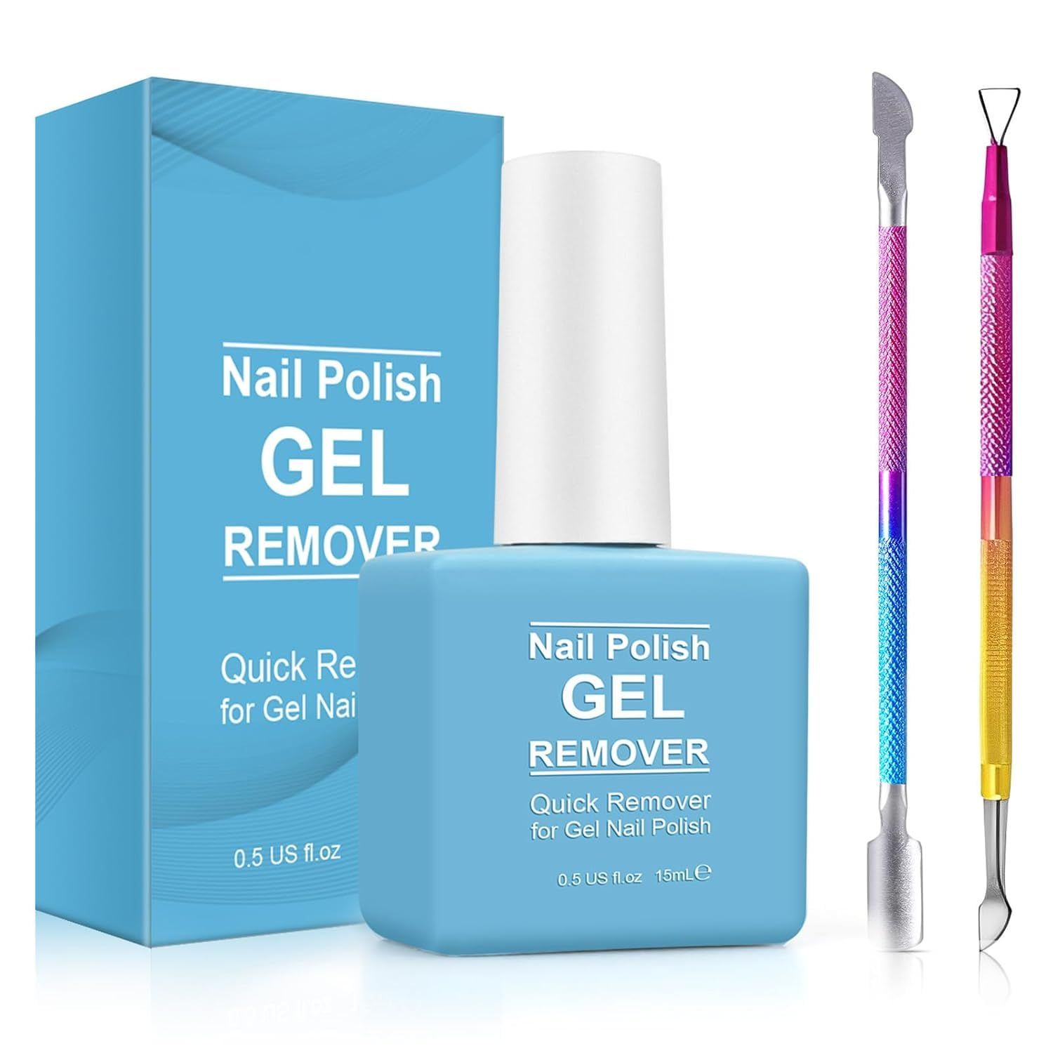 Gel Polish Remover, Gel Nail Polish Remover for Nails, Professional Remove Nail Polish Within 2-5 Minutes - Quick &amp; Easy with Cuticle Pusher and Nail Polish Scraper Tools