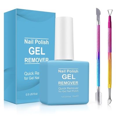 Gel Polish Remover, Gel Nail Polish Remover for Nails, Professional Remove Nail Polish Within 2-5 Minutes - Quick &amp; Easy with Cuticle Pusher and Nail Polish Scraper Tools