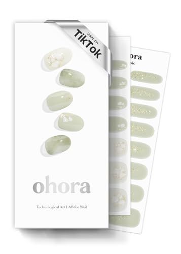 ohora Semi Cured Gel Nail Strips (N Green Tea) - Works with Any Nail Lamps, Salon-Quality, Long Lasting, Easy to Apply &amp; Remove - Includes 2 Prep Pads, Nail File &amp; Wooden Stick
