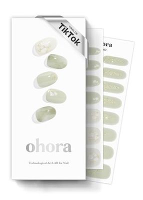 ohora Semi Cured Gel Nail Strips (N Green Tea) - Works with Any Nail Lamps, Salon-Quality, Long Lasting, Easy to Apply &amp; Remove - Includes 2 Prep Pads, Nail File &amp; Wooden Stick