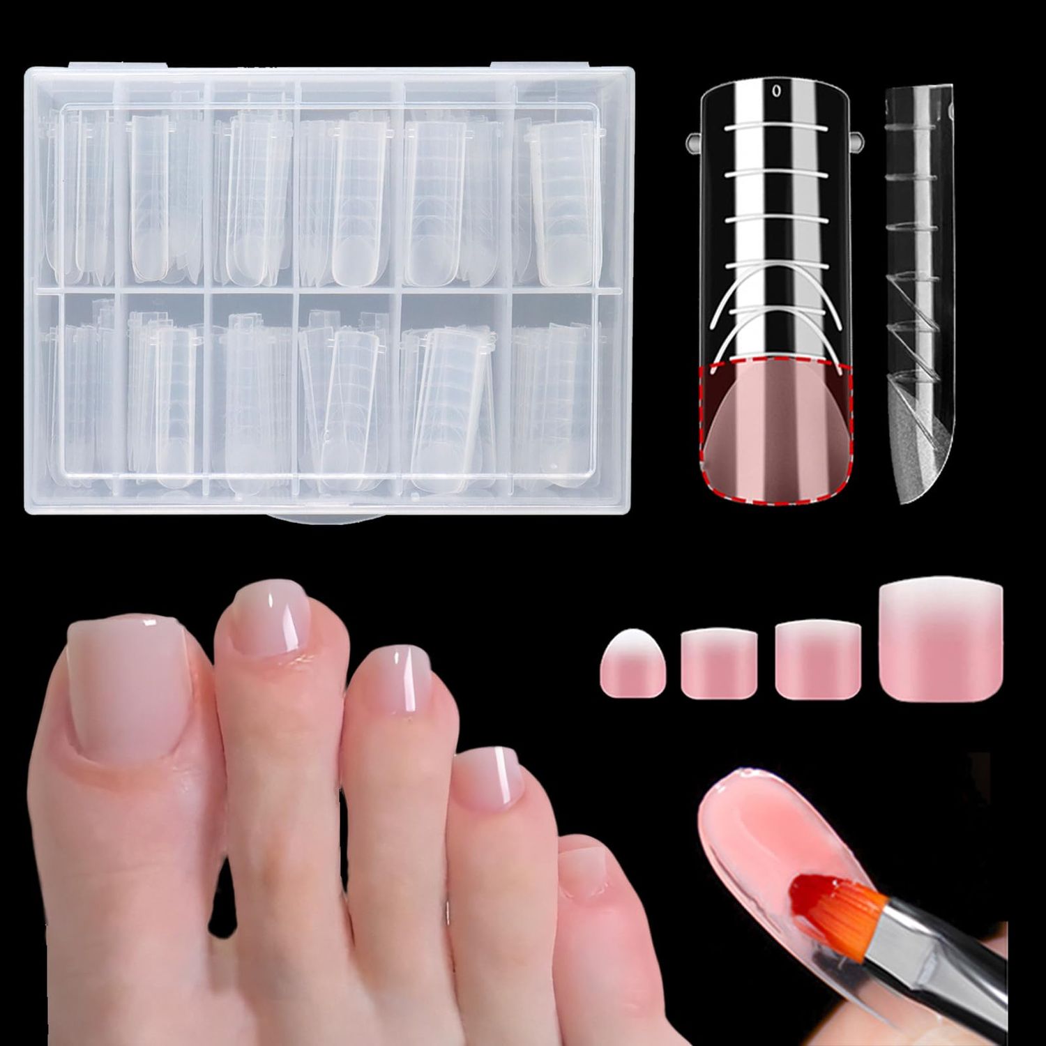 ASONRL Toe Dual Nail Forms for Poly Gel &amp; Builder Gel Toenail Extension - 120Pcs Reusable Full Cover Square Toenails Molds with 12 Sizes - Professional Pedicure Nail Tips for Salon &amp; DIY at Home