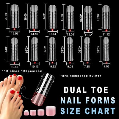 ASONRL Toe Dual Nail Forms for Poly Gel &amp; Builder Gel Toenail Extension - 120Pcs Reusable Full Cover Square Toenails Molds with 12 Sizes - Professional Pedicure Nail Tips for Salon &amp; DIY at Home