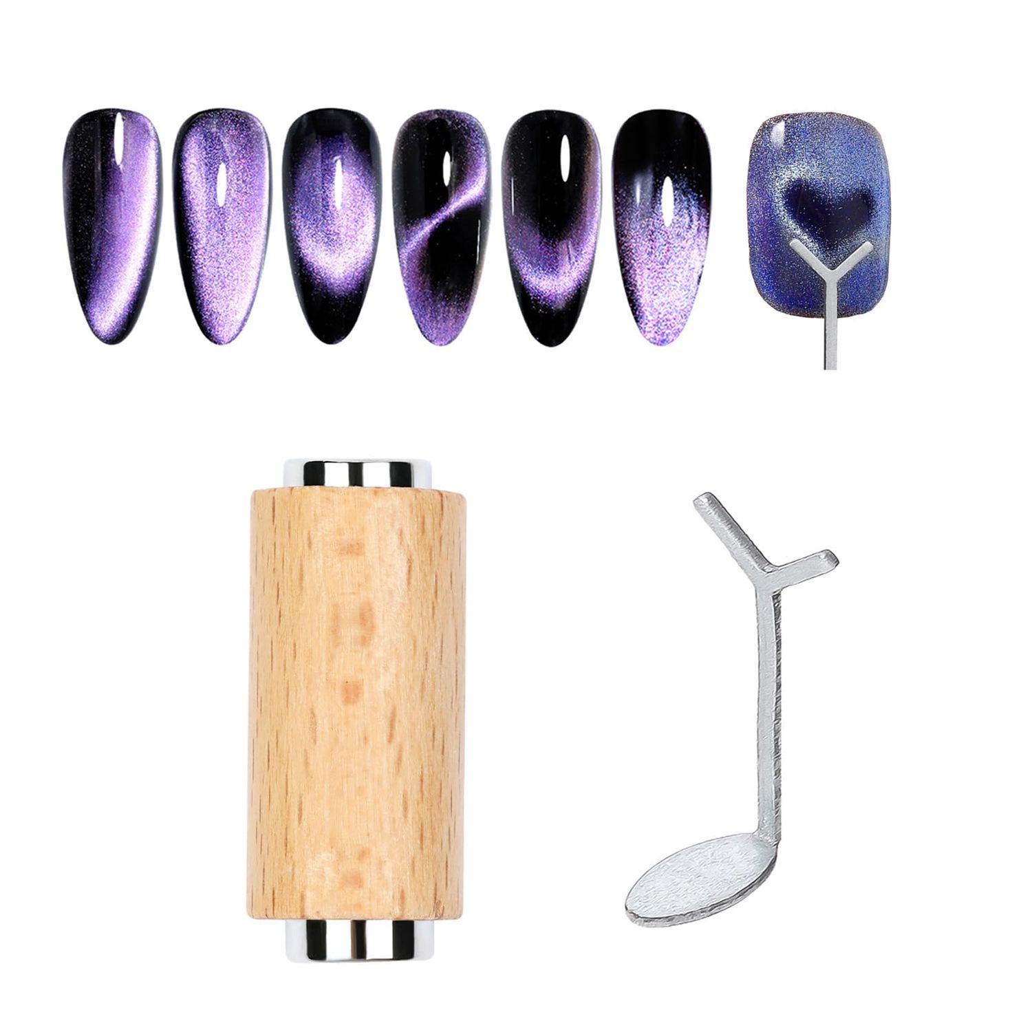 MEILINDS Cat Eye Gel Nail Polish Double-Head Magnet Wand Y Shaped Iron Wire for Heart Cat Eye Effect Wooden Strong Cylinder Magnet Cat Eye Magnetic Bar for Home Salon Nail Art Tools