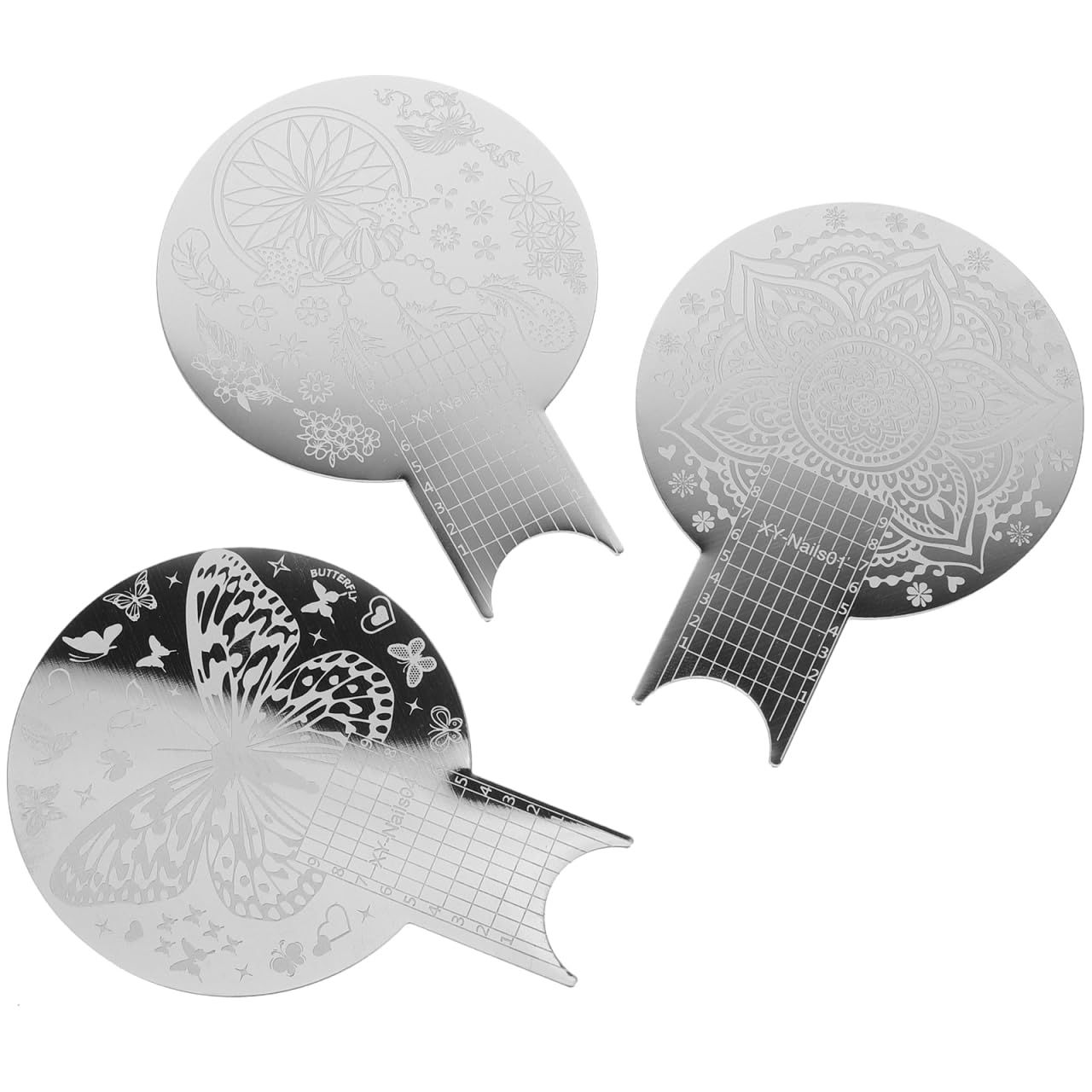 NOLITOY 3pcs Nail Stamper, Nail Stamping Plates Flower Leaf Butterfly Stencils for Home Salon Manicure Design Supplies Tools