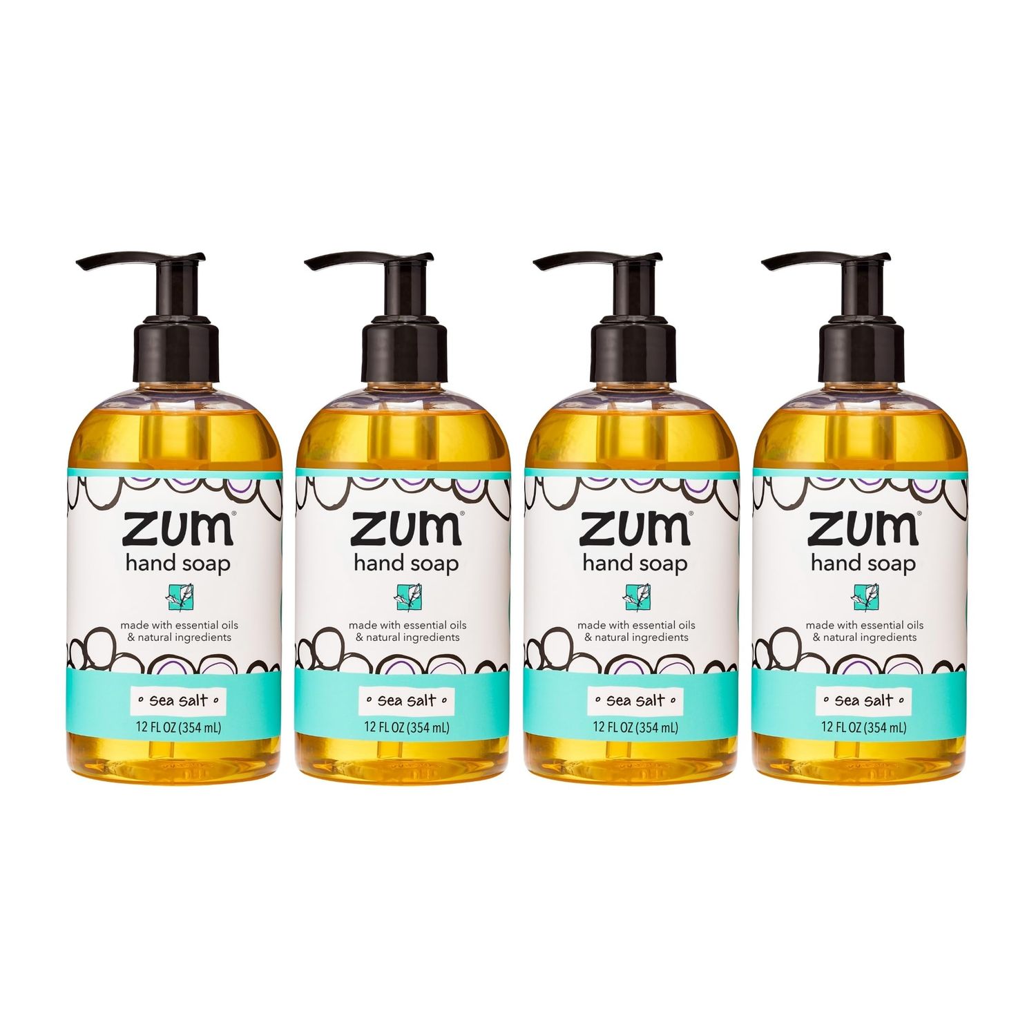 Zum Indigo Wild Hand Soap - Natural Liquid Hand Soap - for Bathroom &amp; Kitchen - Sea Salt Scent - 12 oz (4 Pack)