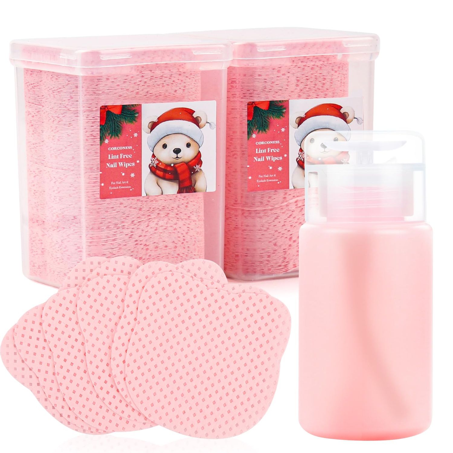 Corconess 400PCS Lint Free Nail Wipes With Dispenser - Gel Nail Polish Remover Wipes With 100 Pure Acetone Dispenser,No Lint Wipes With 1PCS 120ml Acetone Pump Dispenser Empty Bottle Nail Supplies