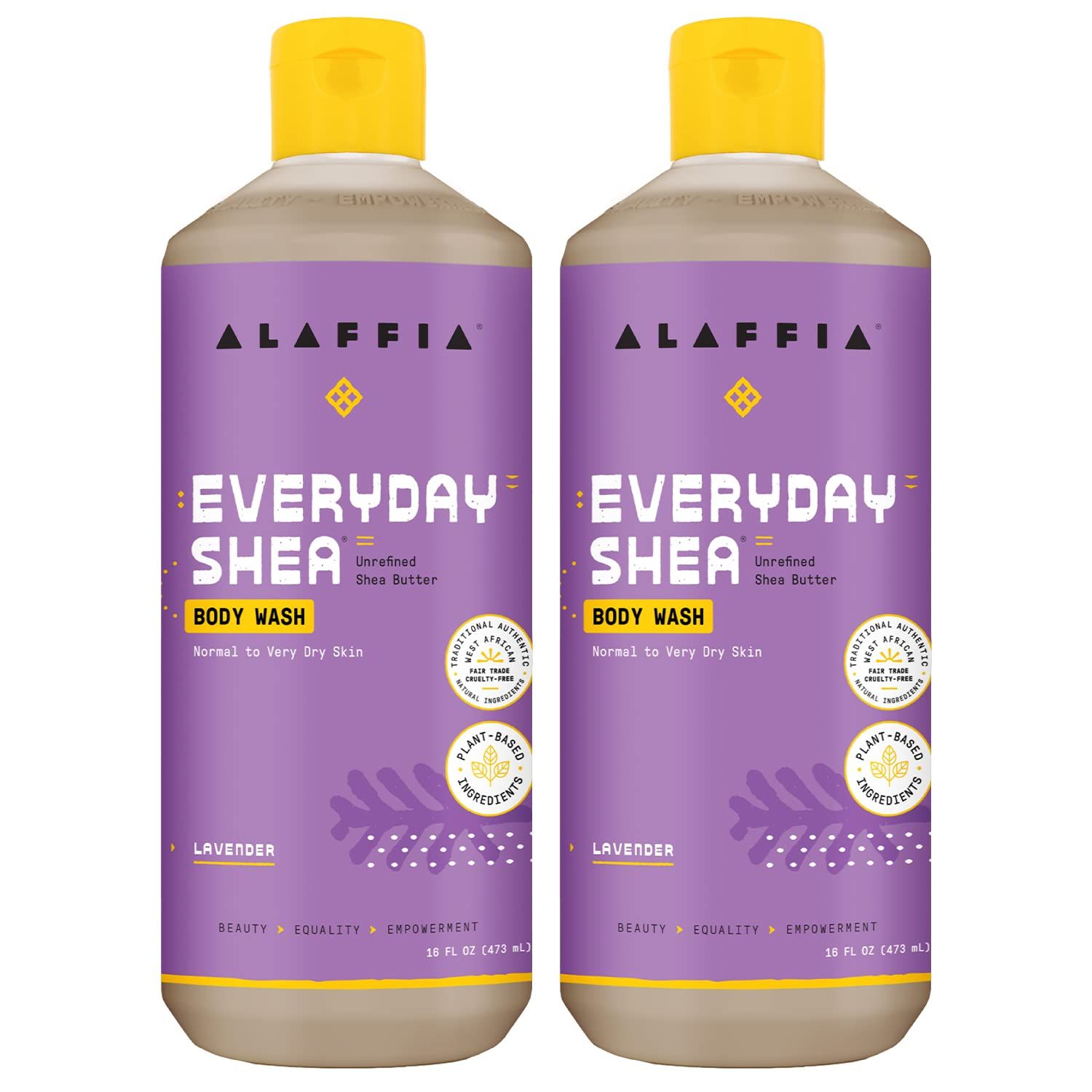 Alaffia Everyday Shea Body Wash, Naturally Helps Moisturize and Cleanse Without Stripping Natural Oils with Fair Trade Shea Butter, Neem, and Coconut Oil, Lavender, 2 Pack - 16 Fl Oz Ea