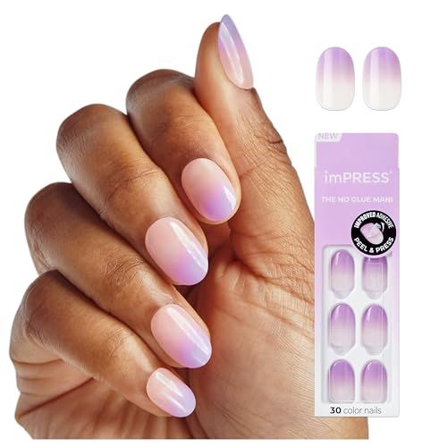 imPRESS Color Ombre Press On Nails, Take A Chance, Purple, Short Oval, PureFit Technology, Patented Super Hold Adhesive, Chip Proof, Smudge Proof, Mini Nail File, Manicure Stick &amp; 30 Fake Nails