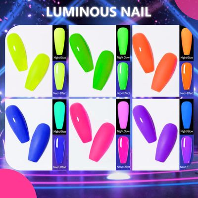 Mnk66 Glow in the Dark Nail Powder, 6 Colors Glow Dark Powder Dip Powder, Luminous Pigment Powder Fluorescent Neon Dipping Powder for Nail Art Decoration, Resin Craft(YYSDDPS-No.14-6PCS)