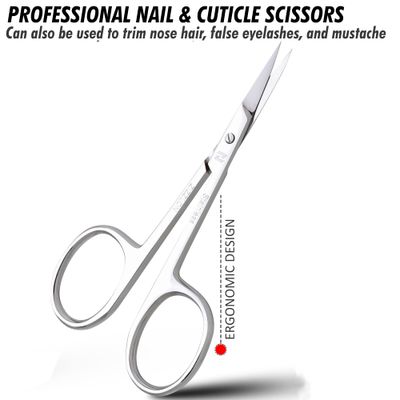 ZIZZLON Cuticle Scissors Extra Fine Curved Stainless Steel, Professional Eyebrow Scissors for Beard, Nose Hair, Eyelash, Mustache, Dry Skin - Manicure Scissors