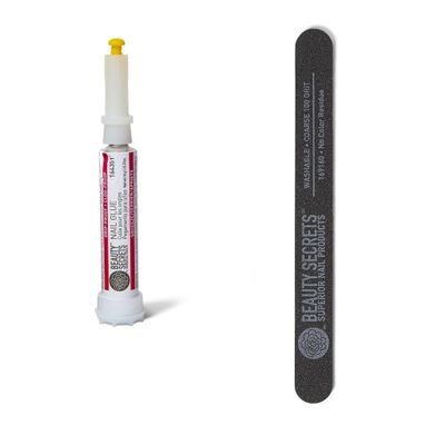 Beauty Secrets Drip &amp; Clog Proof Nail Glue (1 Pack) Bundled with Nail File Black Coarse 100 Grit by Beauty Secrets