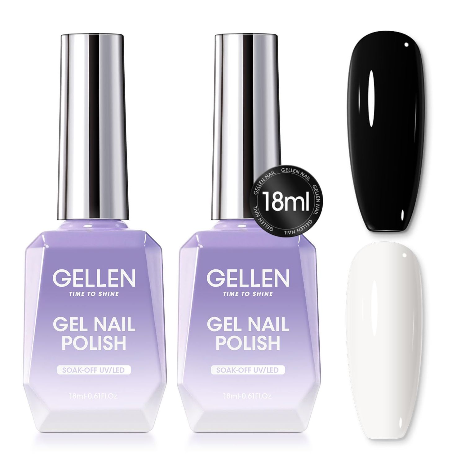 Gellen White and Black Gel Nail Polish Set, 18ml UV Gel Polish Kit for Salon and Home Manicure