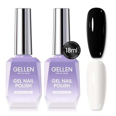 Gellen White and Black Gel Nail Polish Set, 18ml UV Gel Polish Kit for Salon and Home Manicure