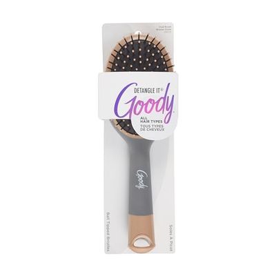 Goody Detangle It Oval Hair Brush, Detangler with Fine Flexible Bristles, Use as a Detangling or Styling Brush, Tackles Tangles &amp; Knots, All Hair Types, Brown/Grey