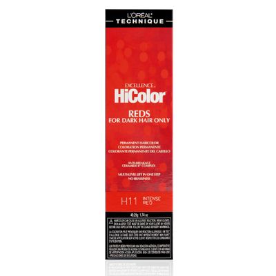 LOREAL TECHNIQUE HiColor Reds Permanent Hair Color - Lifts Dark Hair in One Step Leaving No Brassiness, Rich &amp; Smooth Creme Formula, Intense &amp; Long-Lasting Color, H11 Intense Red