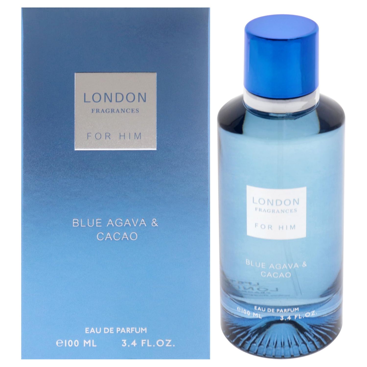 London Fragrances Fine Perfumery Blue Agava Cacao - Warm Spicy Scent Cologne for Men - Perfume for Men with Notes of Cacao and Rose - 3.4 oz EDP Spray