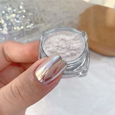 2025 Super Glossy Mirror Effect Nail Powder - White Pearl Chrome Nail Powder, Magic White Moonlight Effect Iridescent Pigment Powder for Nails