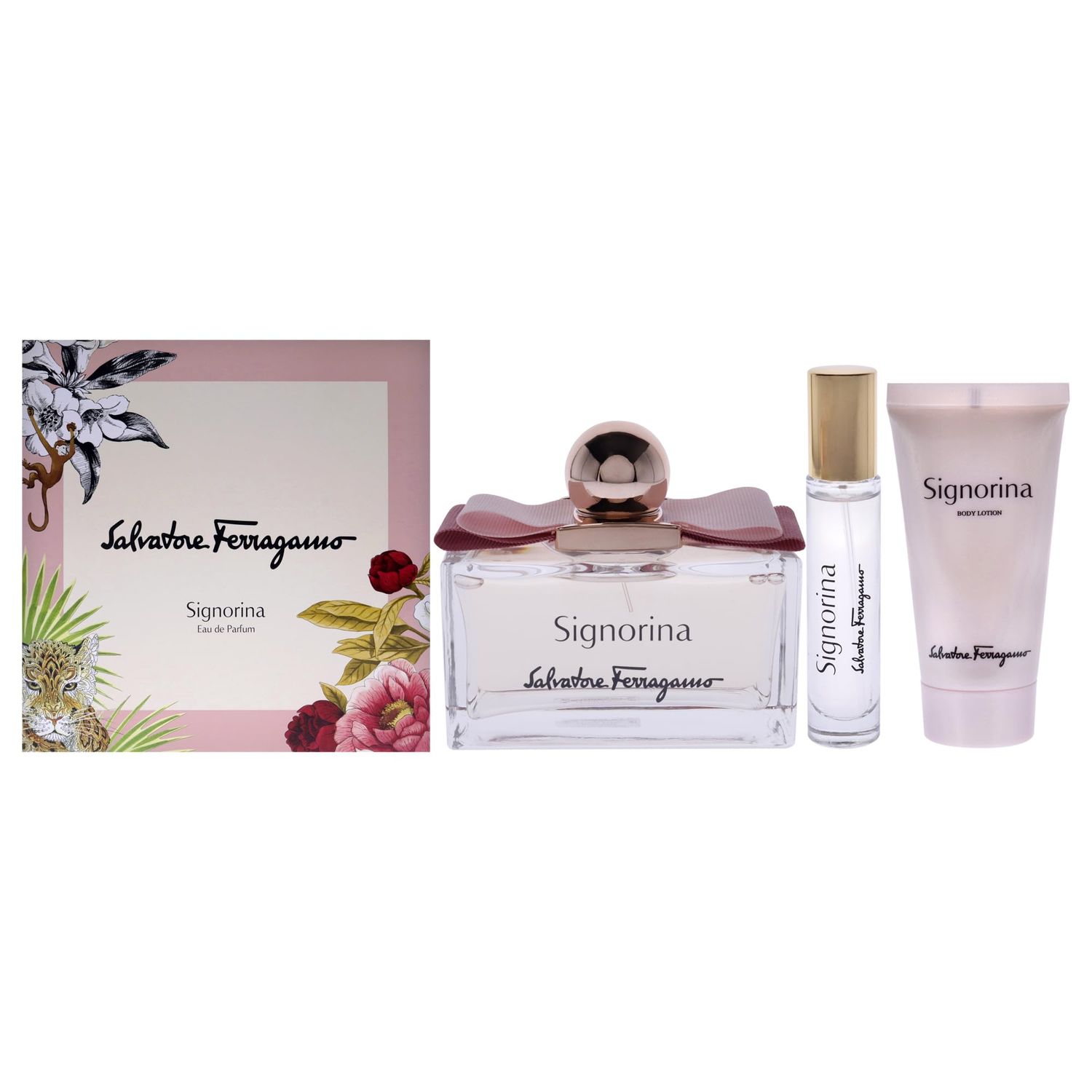 Salvatore Ferragamo Signorina 3.4oz EDP Spray, 1.7oz Body Lotion, 0.5oz EDP Spray Women 3 Pc Gift Set