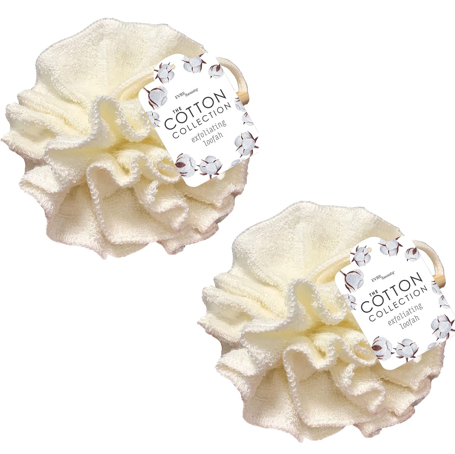 Cotton Collection Exfoliating Shower Pouf, 2 Pack, White