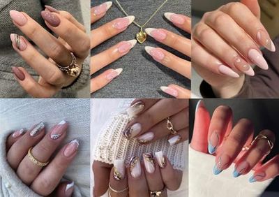 Eliongpu 6 Packs (144 Pcs) Press on Nails Medium False Nails Almond and Square Full Cover Stick on Nail Artificial Acrylic Fake Nails DIY Manicure with Adhesive Tabs for Nail Art