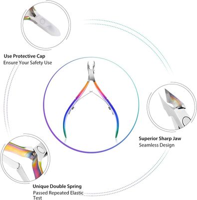Easkep Cuticle Trimmer with Cuticle Pusher, Cuticle Remover Professional Stainless Steel Cuticle Cutter Nippers Rainbow Sharp Sturdy Pedicure Manicure Tools for Fingernails and Toenails 1