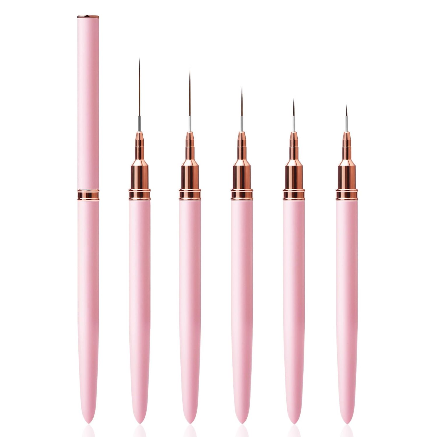 Nail Art Liner Brushes - Eptbsdu 5PC Nail Art Brush for Long Lines, Liner Brush UV Gel Polish Painting Nail Design Brush Metal Handle Nail Drawing Pens, Sizes 7/9/11/15/25mm