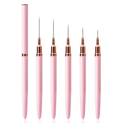 Nail Art Liner Brushes - Eptbsdu 5PC Nail Art Brush for Long Lines, Liner Brush UV Gel Polish Painting Nail Design Brush Metal Handle Nail Drawing Pens, Sizes 7/9/11/15/25mm