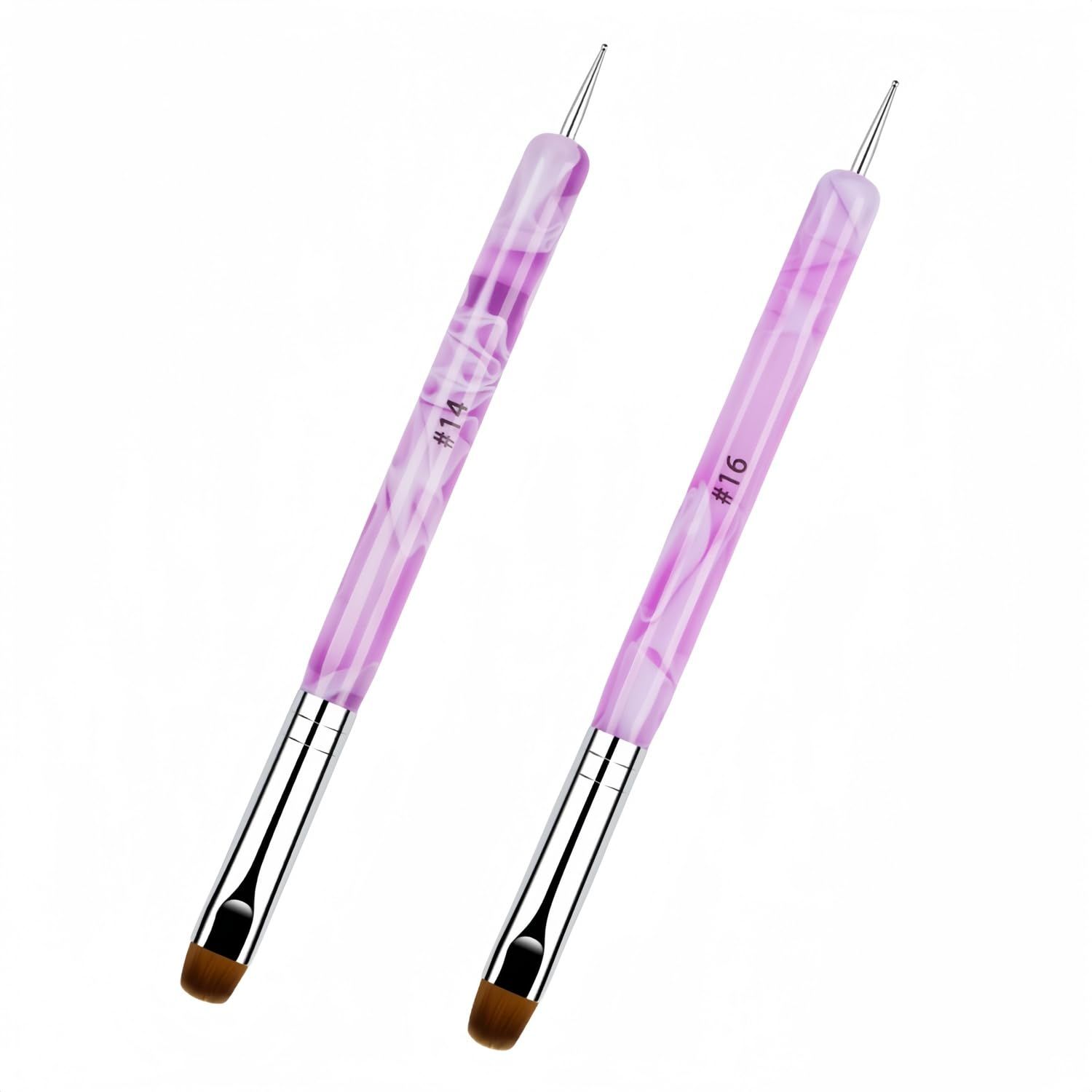 French brush for nails Premium 2 Way French Gel Acrylic Nail Art Brush &amp; Dotting Tool 2-Piece 14 &amp; 16Professional Nail Salon Quality Brush, Nail Dotting Pen