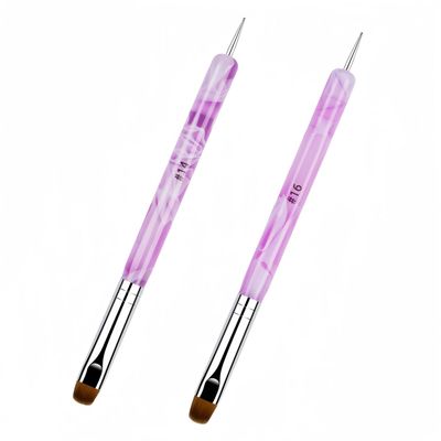 French brush for nails Premium 2 Way French Gel Acrylic Nail Art Brush &amp; Dotting Tool 2-Piece 14 &amp; 16Professional Nail Salon Quality Brush, Nail Dotting Pen
