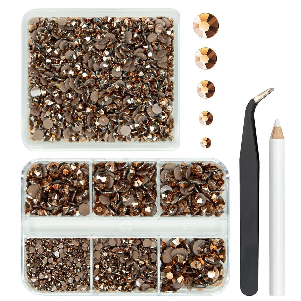 qiipii 2 Boxes 3060PCS Retro Brown Resin Rhinestones for Crafting 2mm -6mm Coffee Flatback Jelly Stones Old Copper Gems Diamonds Crystals for Nails Face Eyes Makeup Tumblers Mugs Bottles DIY Crafts