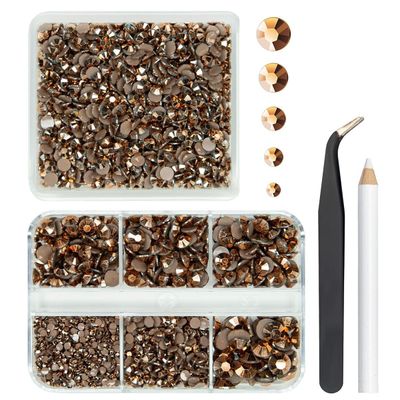 qiipii 2 Boxes 3060PCS Retro Brown Resin Rhinestones for Crafting 2mm -6mm Coffee Flatback Jelly Stones Old Copper Gems Diamonds Crystals for Nails Face Eyes Makeup Tumblers Mugs Bottles DIY Crafts