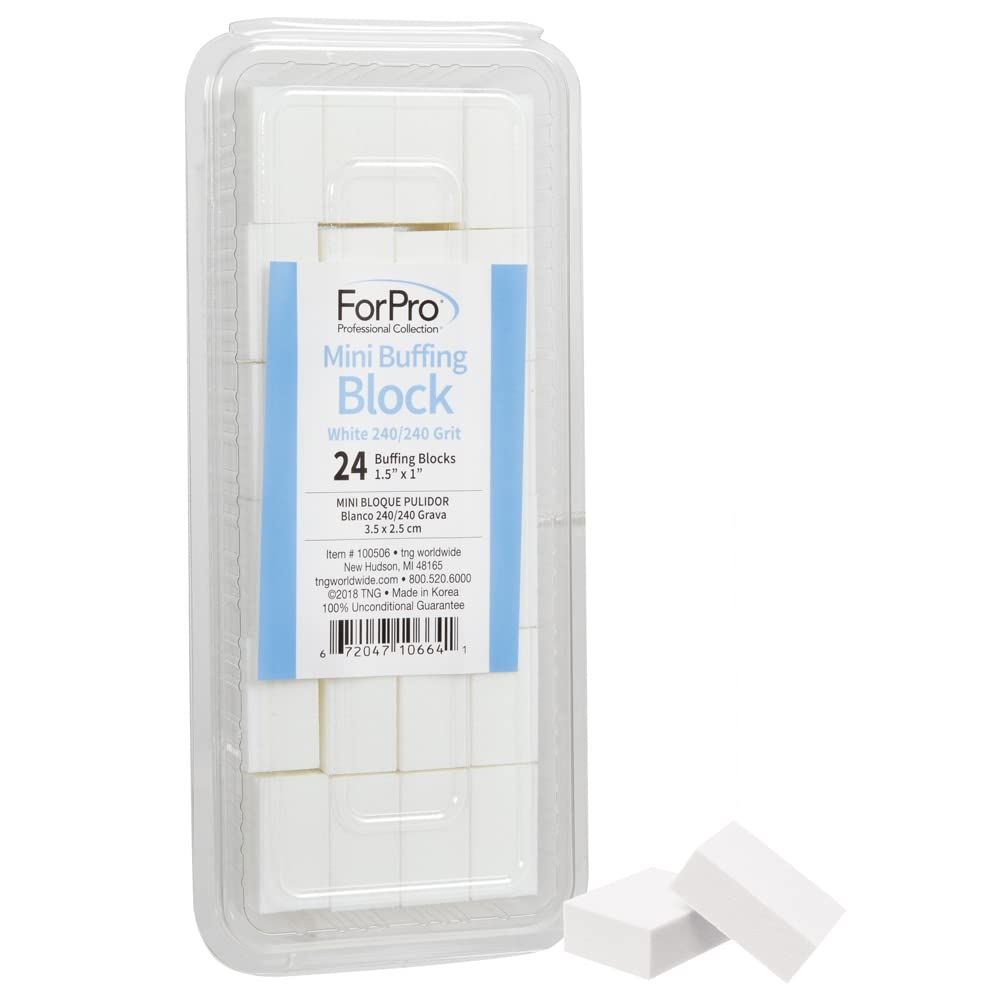 ForPro Professional Collection Mini Buffing Block, White, 240/240 Grit, Double-Sided Buffer, 1.5 L x 1 W x .5 H Inches, 24-Count
