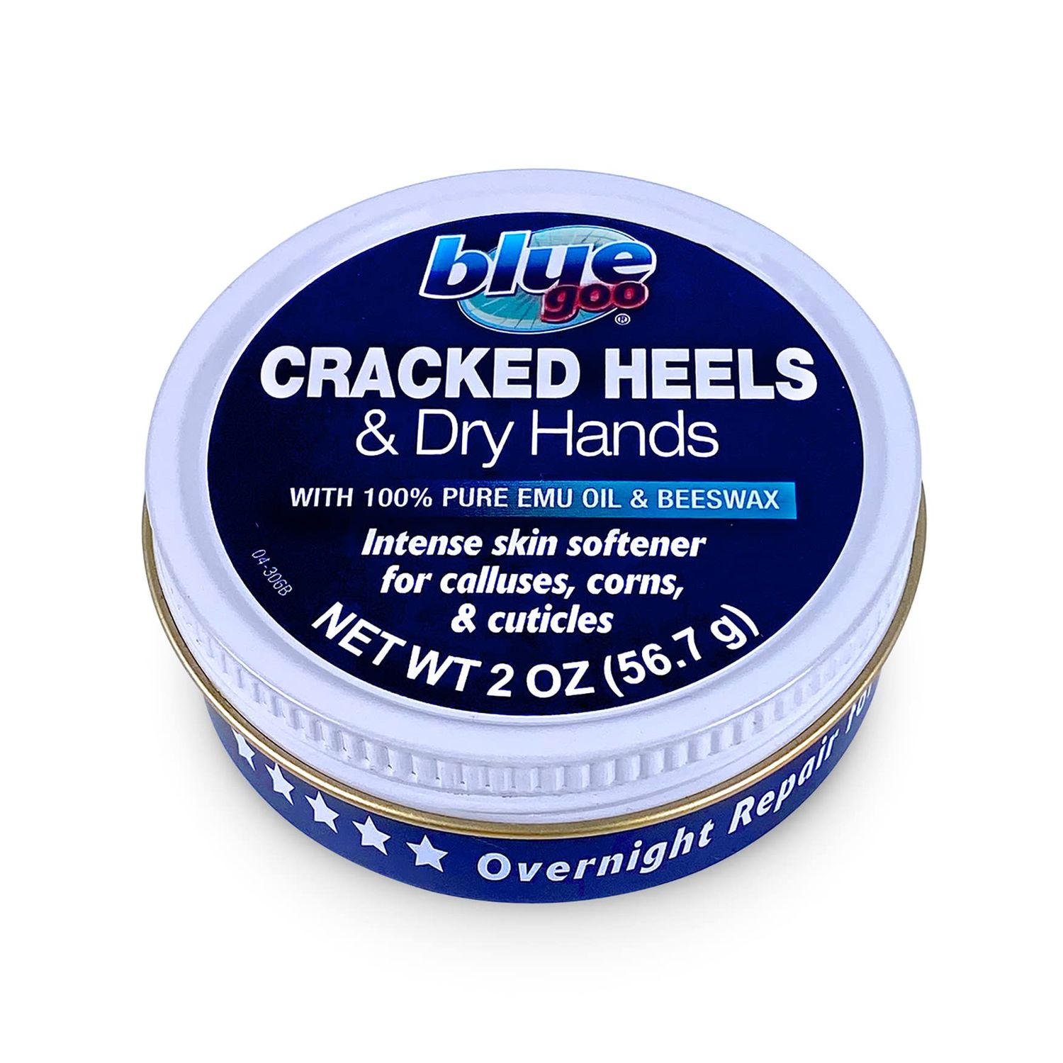 Blue Goo CRACKED HEELS &amp; DRY HANDS Skin Softener for Dry Feet, Hands, Hydrating and Smoothing, Moisturizer, Dryness Relief, 2 Ounce, made with 100 PURE EMU OIL