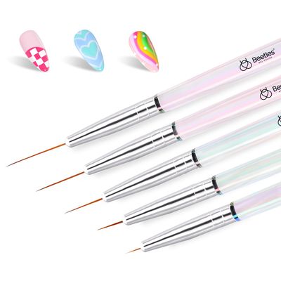 Beetles Nail Art Brushes, 5pcs Nail Art Liner Brushes Set Painting Nail Dotting Drawing Tool for Long Lines, Details, Fine Drawing Sizes 7/11/15/20/25mm Gift for Women