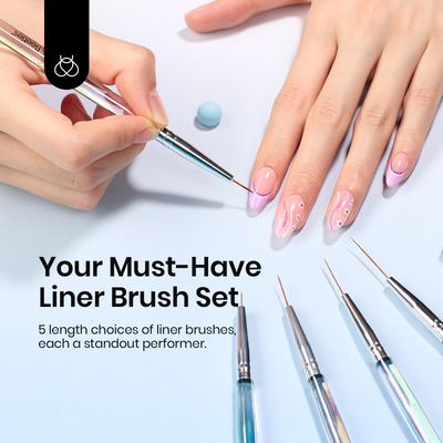 Beetles Nail Art Brushes, 5pcs Nail Art Liner Brushes Set Painting Nail Dotting Drawing Tool for Long Lines, Details, Fine Drawing Sizes 7/11/15/20/25mm Gift for Women