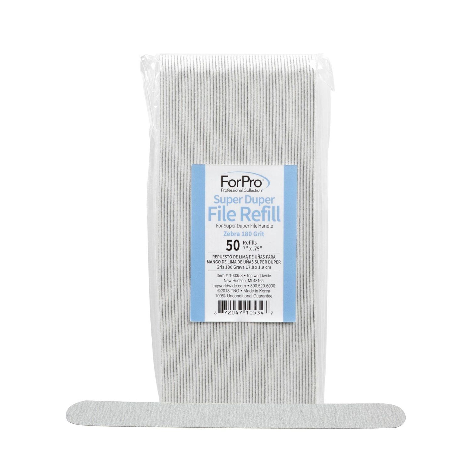 ForPro Professional Collection Super Duper File System Refills, Zebra, 180 Grit, Manicure Nail File, 7 L x .75 W, 50-Count