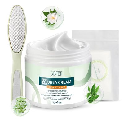 Urea Cream 45, with 2 Salicylic Acid, Maximum Strength Foot Moisturizing, Deep Repair of Dry Cracked Heels, Feet, Hands, Dead Skin Calluses Remover, 5.29 OZ, Foot Files, Foot Mask Covers (10 pairs)